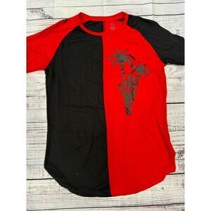 Salty Savage Unisex 'Rock On' Two Tone Oversized Crew Tee in Red/Black Size XS